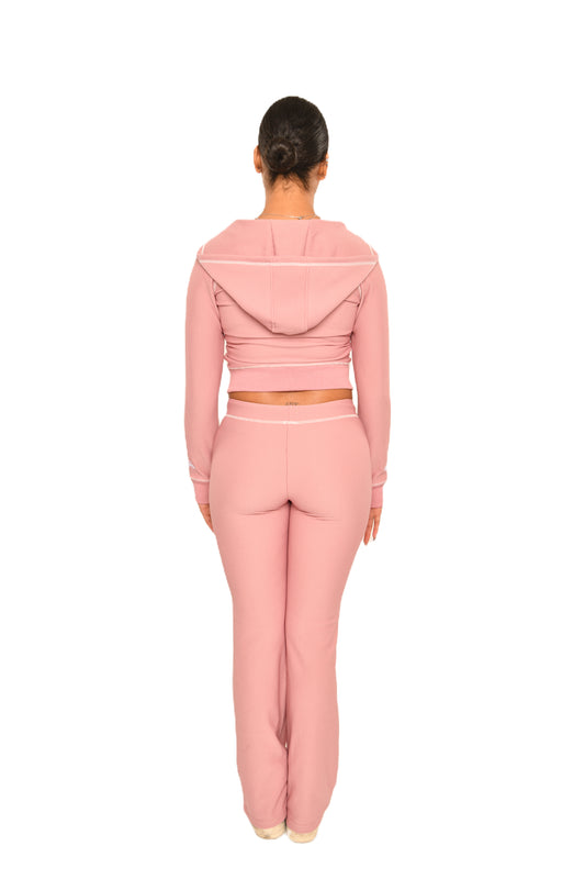 Back of DÉLX Waffle Knit Co-ord In 'Dusty Pink'