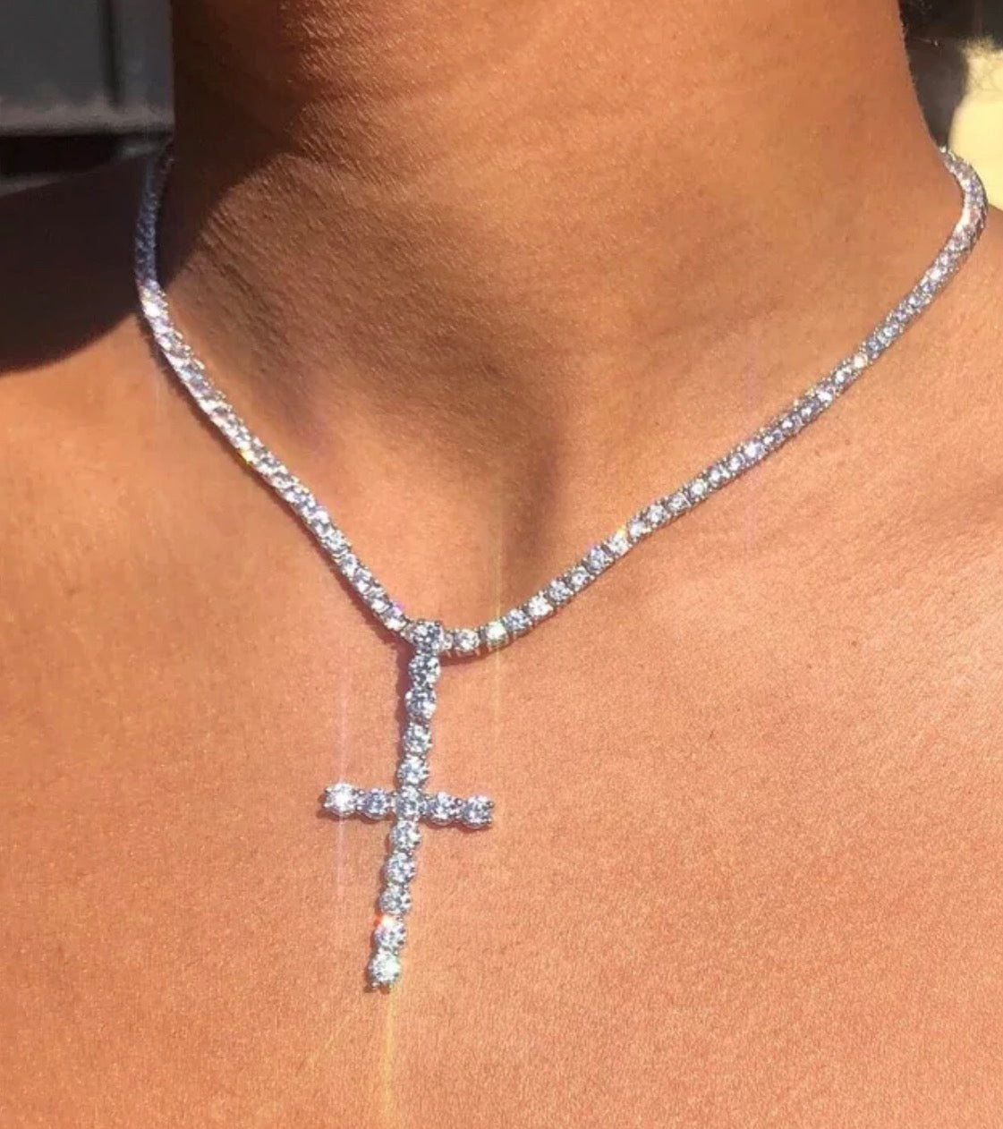 Diamanté Cross Pendant Necklace image 0