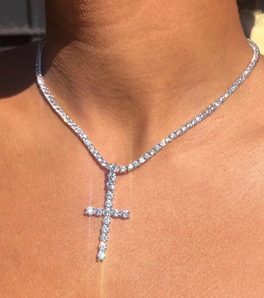 Diamanté Cross Pendant Necklace image 0