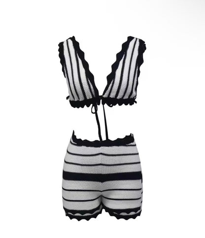 Crotchet Knit Stripe Set