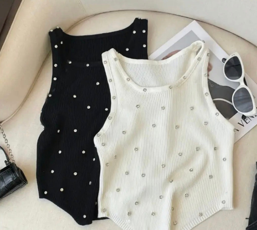 Diamante Ribbed Tank Top