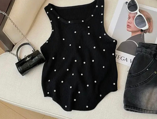 Diamante Ribbed Tank Top