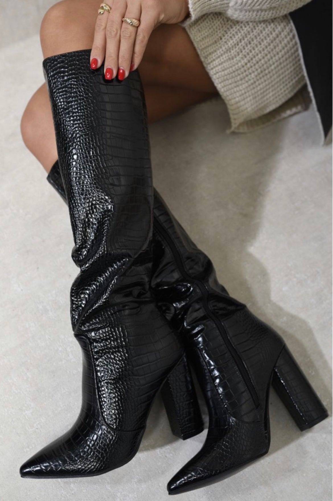 Adeline Croc Knee High Boots