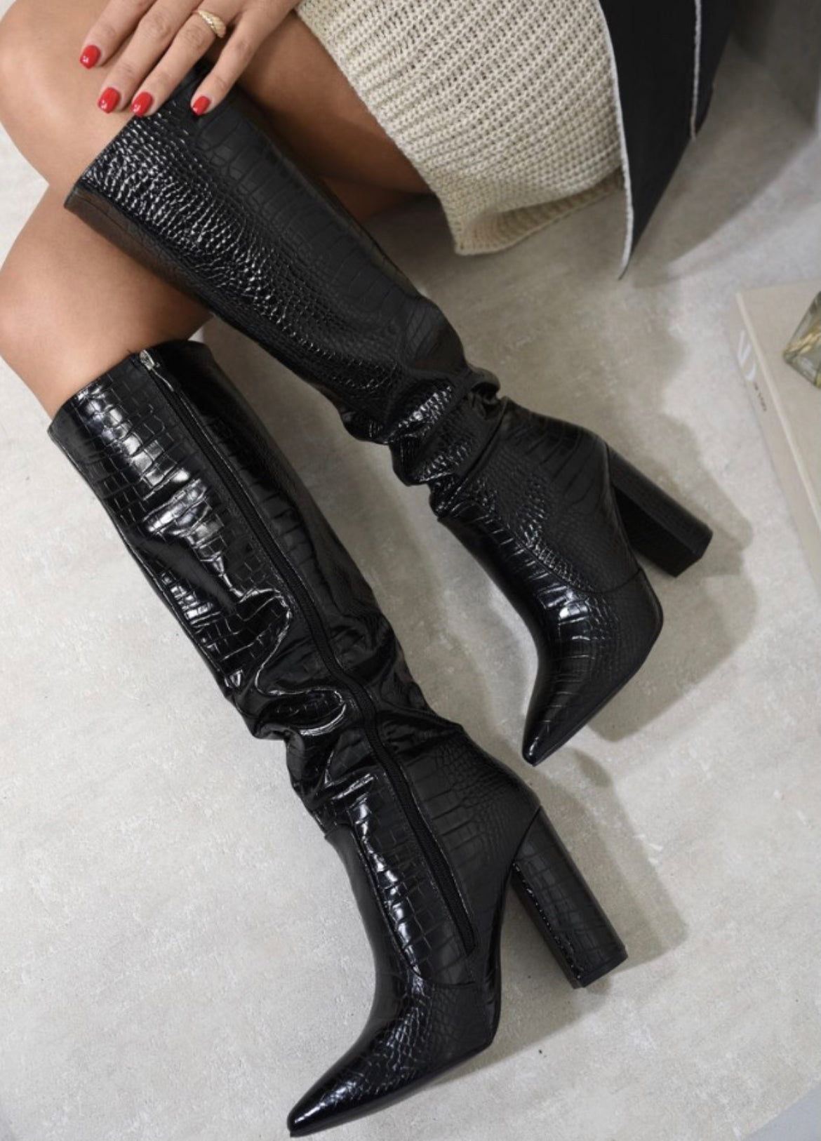 Adeline Croc Knee High Boots