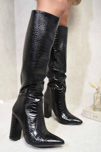 Adeline Croc Knee High Boots