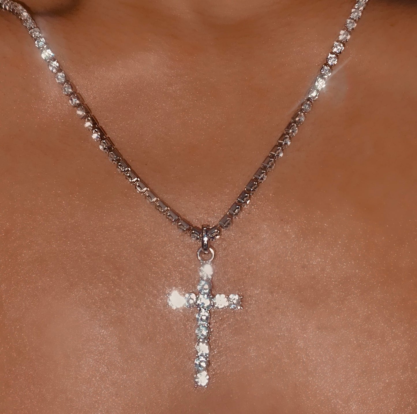 Diamanté Cross Pendant Necklace image 3