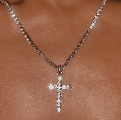 Diamanté Cross Pendant Necklace image 3