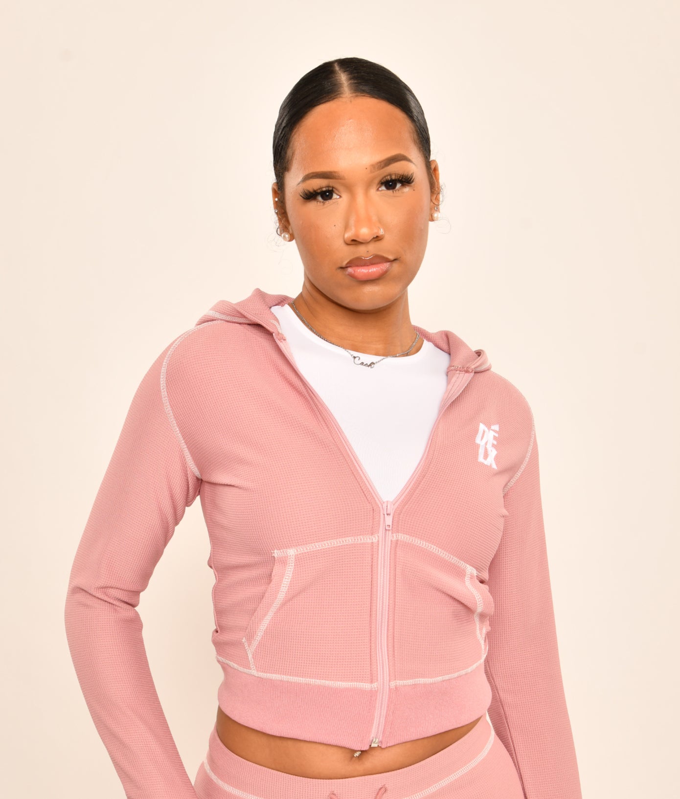 DÉLX Waffle Top In 'Dusty Pink' image 4